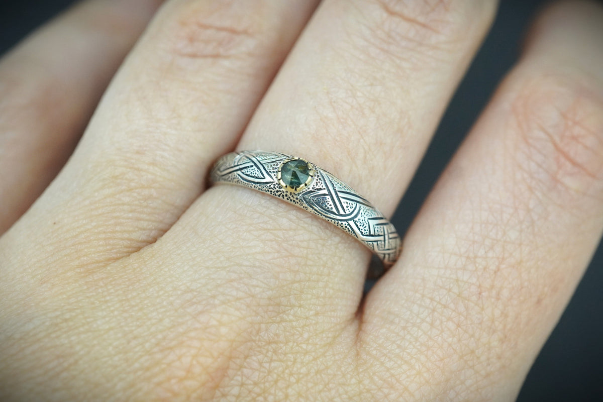 Scottish Sapphire with Sterling Silver Hand Carved Celtic Ring