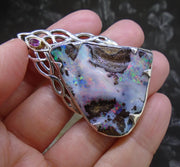 Boulder Opal  & Rose Sapphire Sterling Silver Celtic Pendant