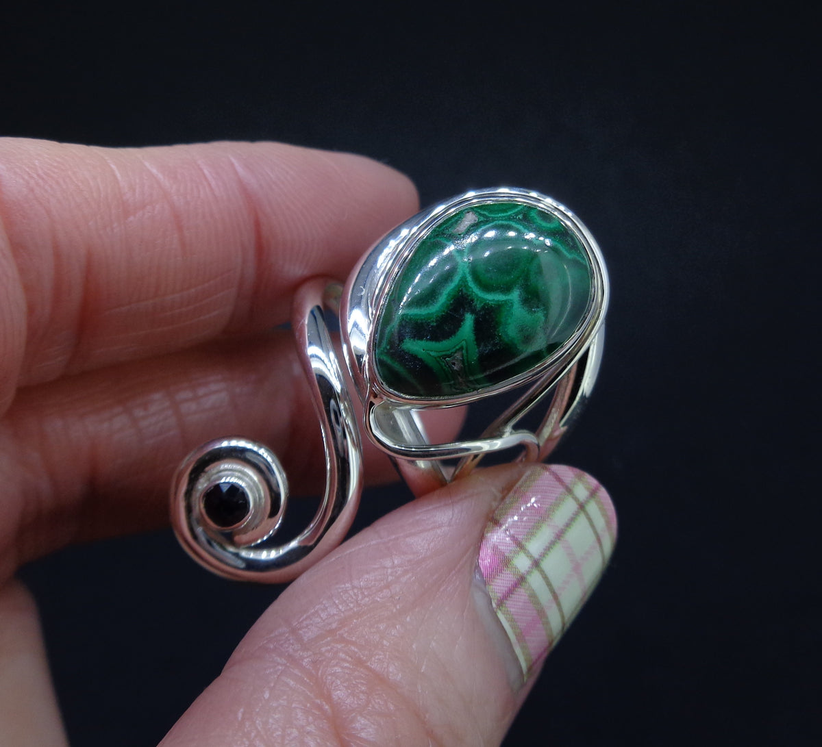 Malachite & Spinel Sterling Silver Ring