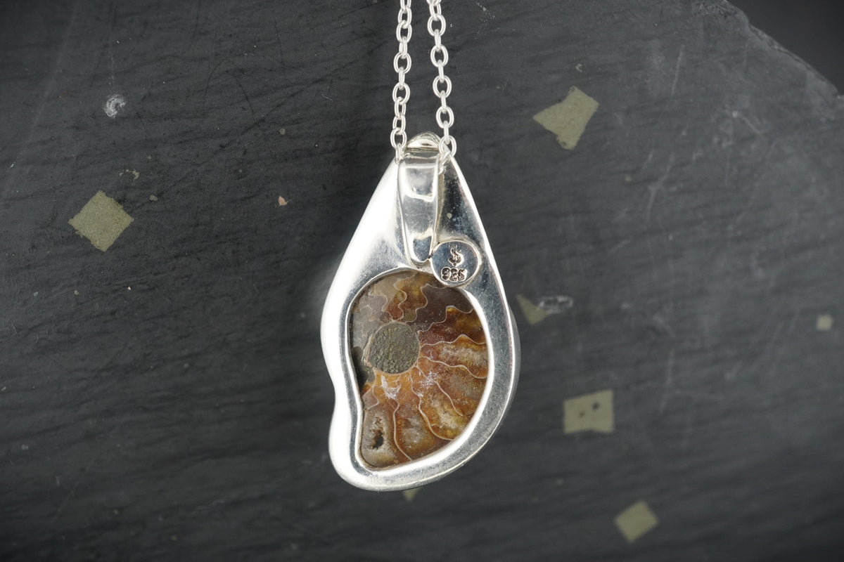 Ammonite & Amethyst Sterling Silver Pendant
