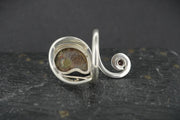 Ammonite & Red Garnet Sterling Silver Ring