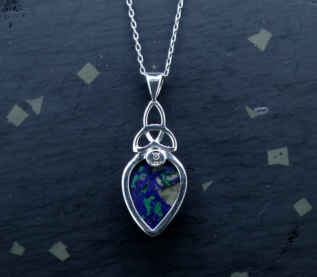 Azurite Malachite Sterling Silver Celtic Pendant