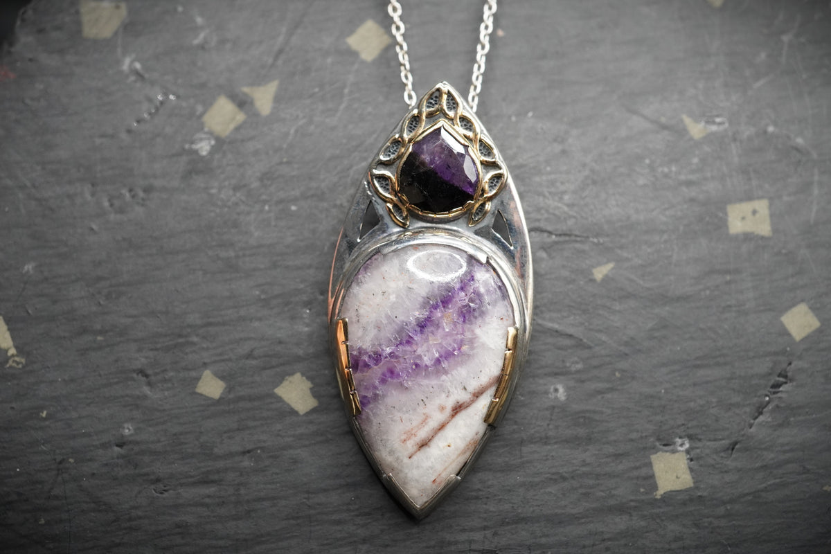 Vein Cornish Amethyst Pendant with 18ct Gold & Sterling Silver