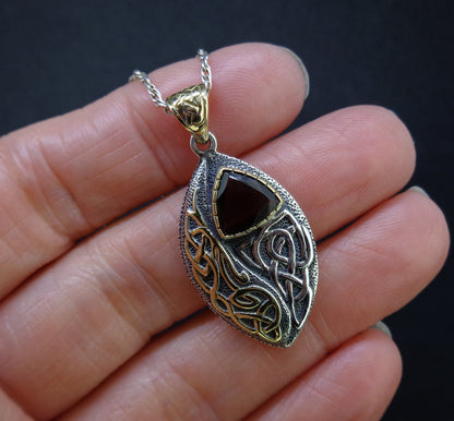 'Glen Clova' Cairngorm Quartz, Scottish Gold & Silver Celtic Pendant