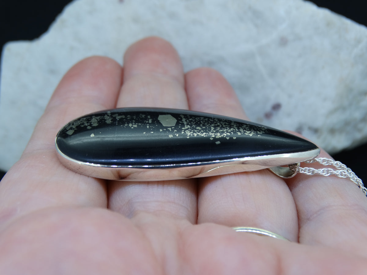 Swiss Pyrite in Black Slate Sterling Silver Pendant
