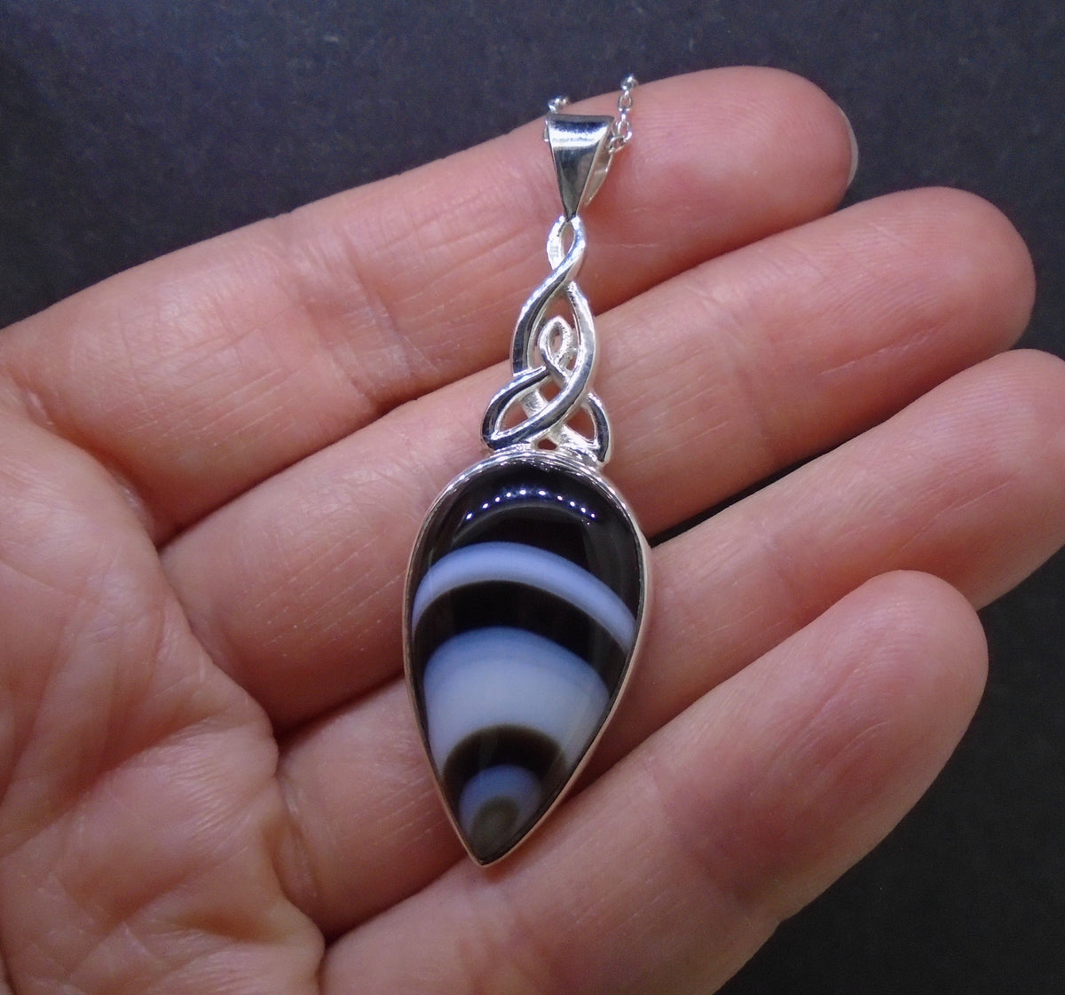 Onyx Sterling Silver Celtic Pendant