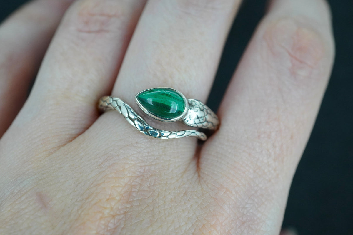 Malachite Sterling Silver Serpent Ring