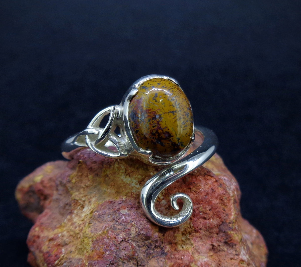 Campsie Fells Jasper Sterling Silver Celtic Ring