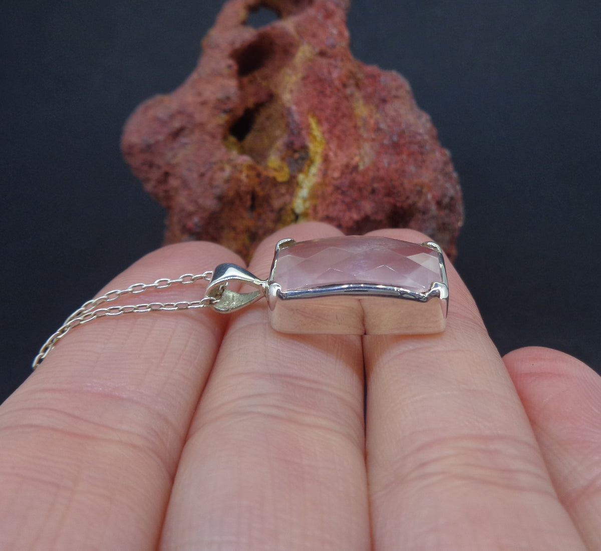Faceted Rose Quartz Sterling Silver Pendant