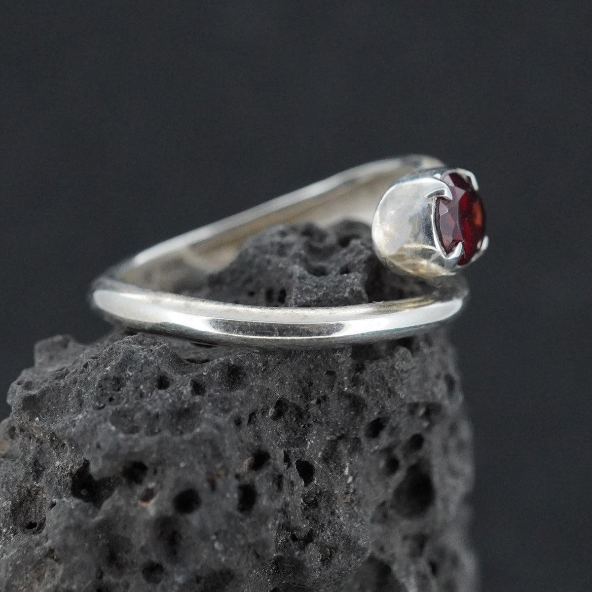 Garnet Sterling Silver Snake Ring