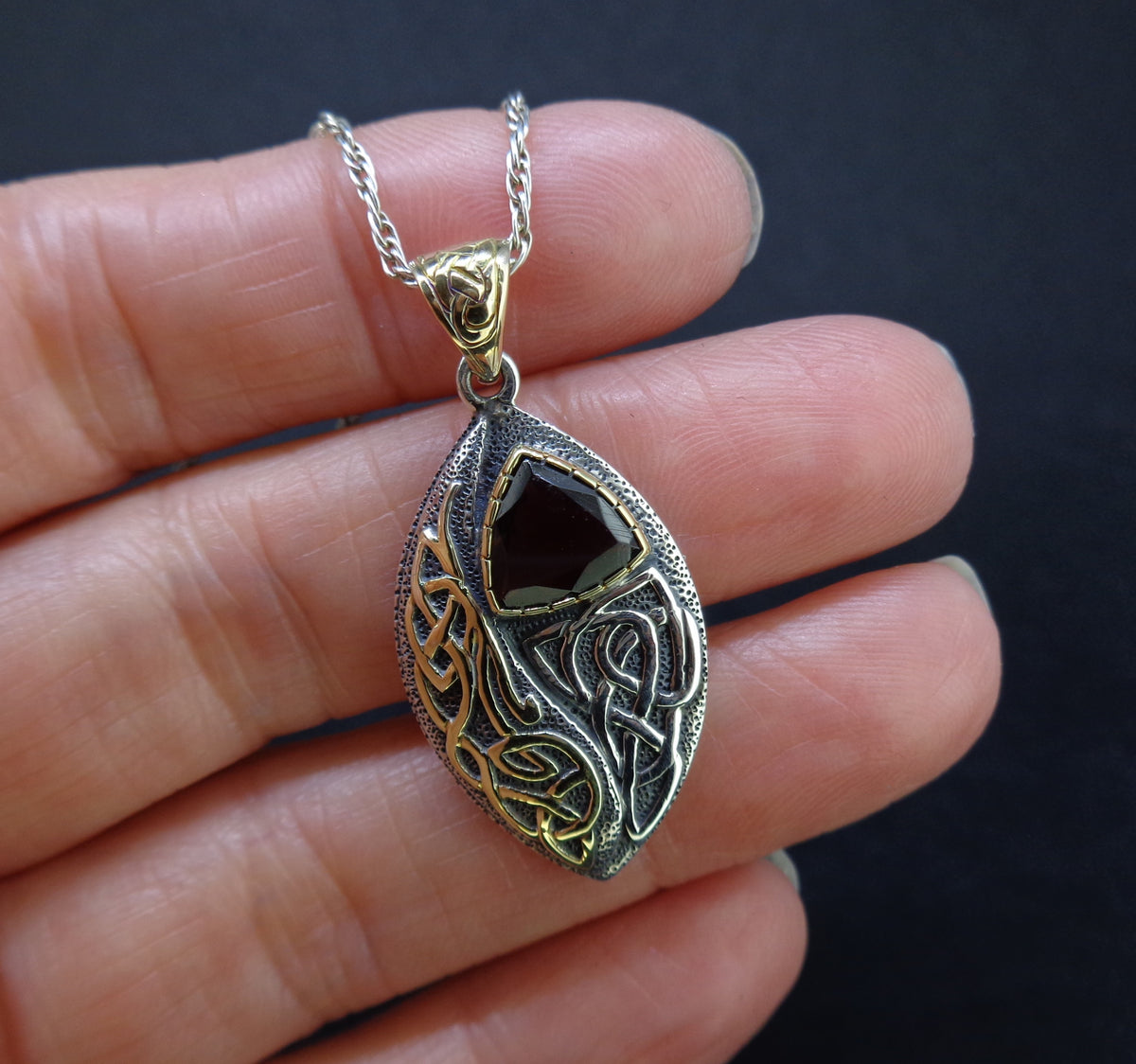 'Glen Clova' Cairngorm Quartz, Scottish Gold & Silver Celtic Pendant