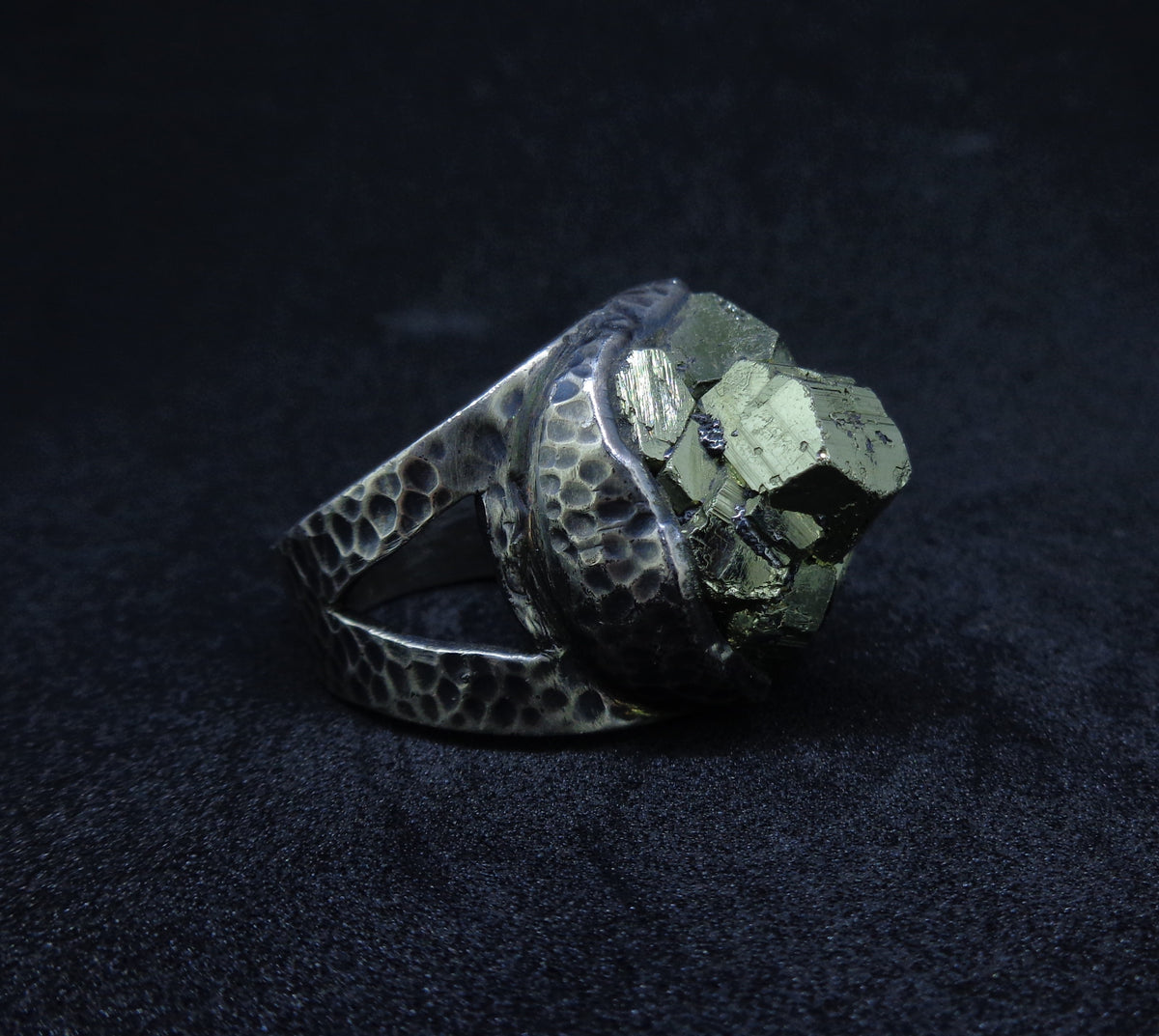 Glittering Iron Pyrite Sterling Silver Statement Ring