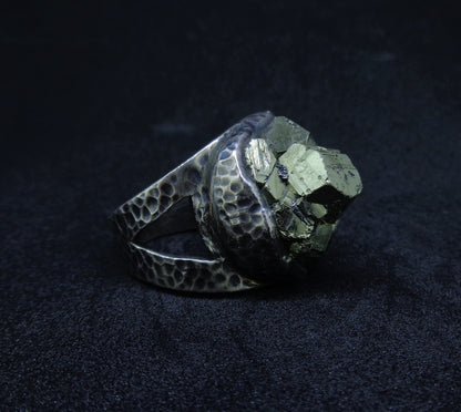 Glittering Iron Pyrite Sterling Silver Statement Ring
