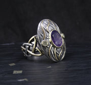 'Ostara' Scottish Amethyst & Diamonds in a Scottish Gold & Sterling Silver Ring