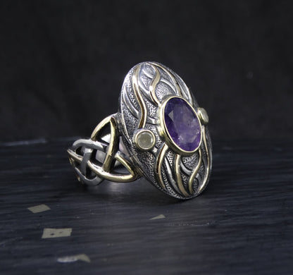 'Ostara' Scottish Amethyst & Diamonds in a Scottish Gold & Sterling Silver Ring
