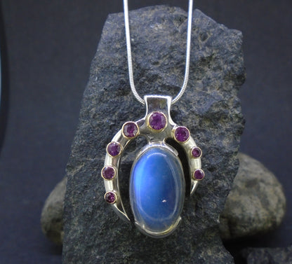 Sri Lankan Moonstone & Rose Sapphire Sterling Silver Pendant
