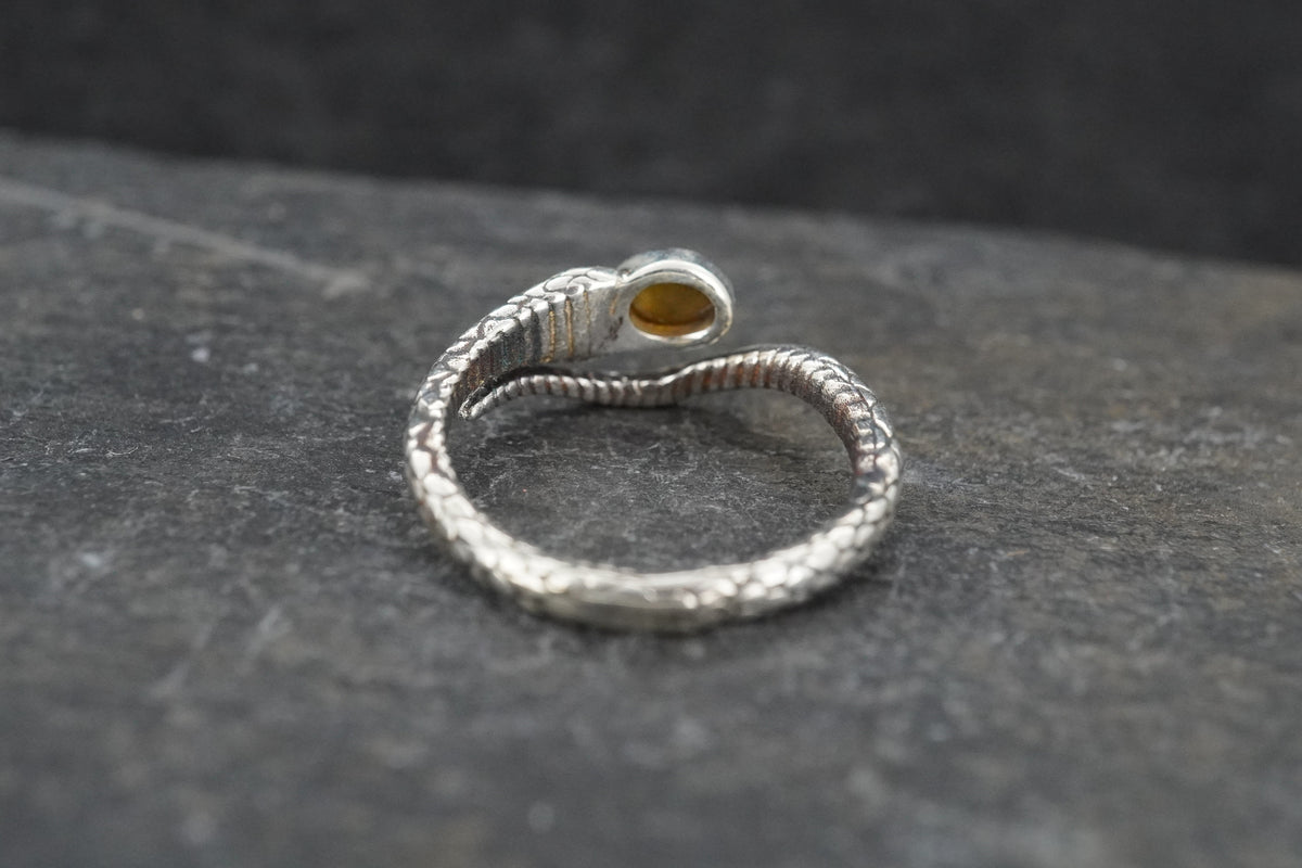 Amber Sterling Silver Serpent Ring
