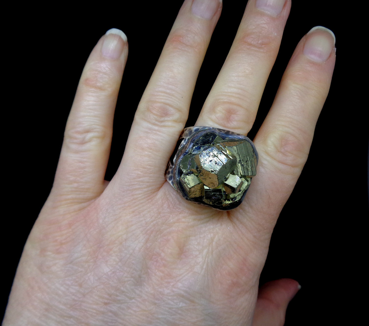 Glittering Iron Pyrite Sterling Silver Statement Ring