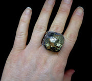Glittering Iron Pyrite Sterling Silver Statement Ring