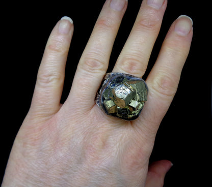 Glittering Iron Pyrite Sterling Silver Statement Ring
