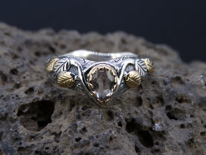 Perthshire Smoky Quartz and  Scottish Gold Ivy Design Ring