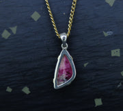 Rare Tugtupite Gemstone 18ct Gold & Sterling Silver Pendant
