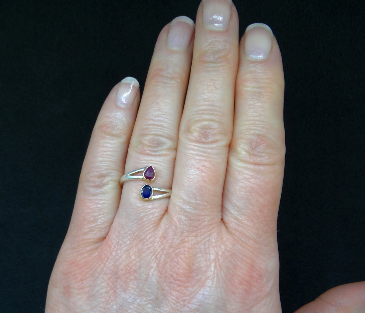 Pink & Indigo Sapphire 18ct Gold & Sterling Silver Ring