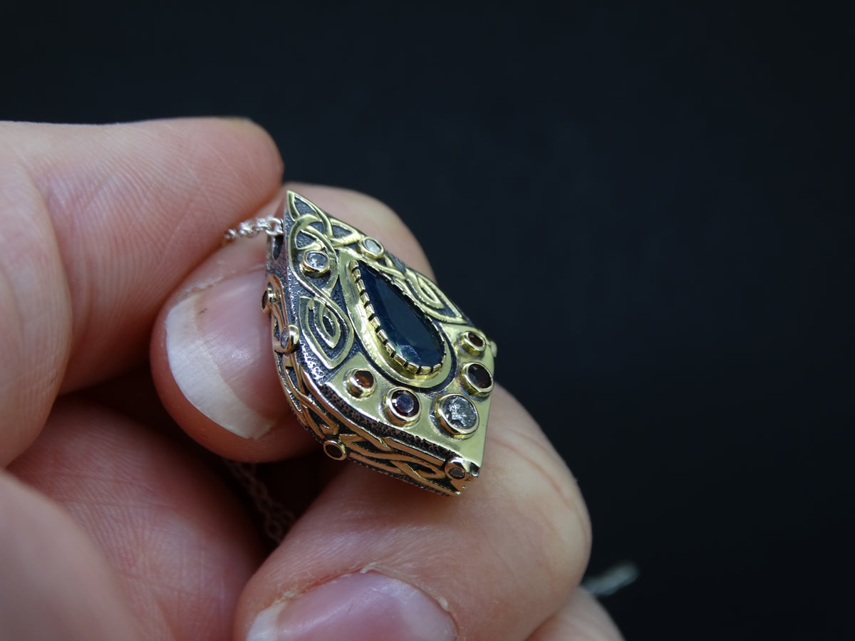 Scottish Sapphire, Elie Ruby and Diamond Pendant with 14ct Scottish Gold