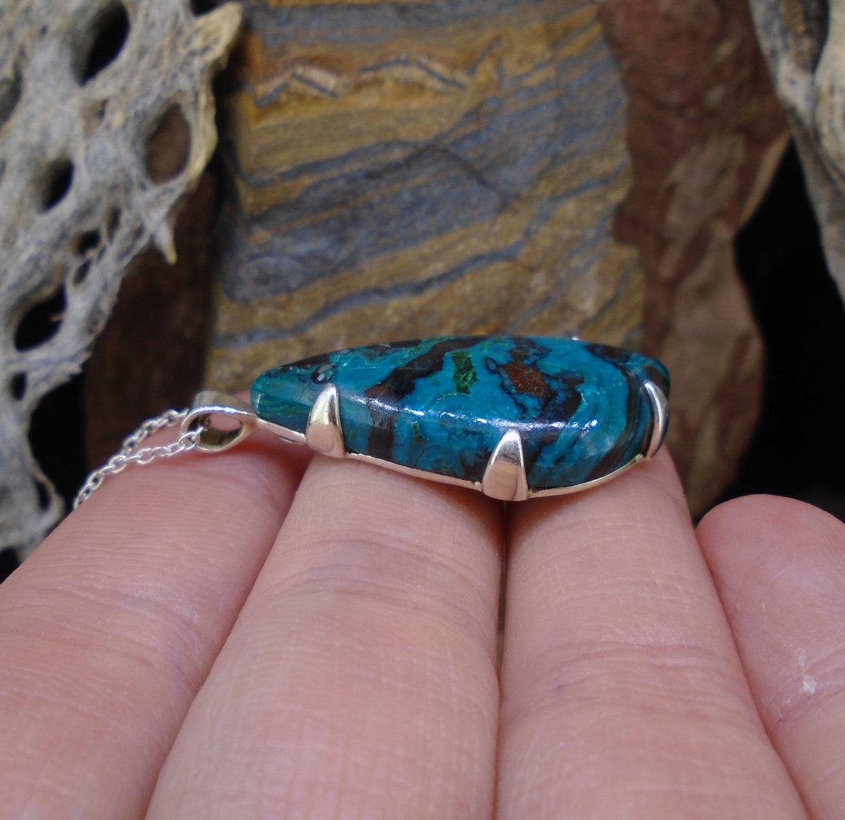 Gem Silica Chrysocolla Sterling Silver Pendant