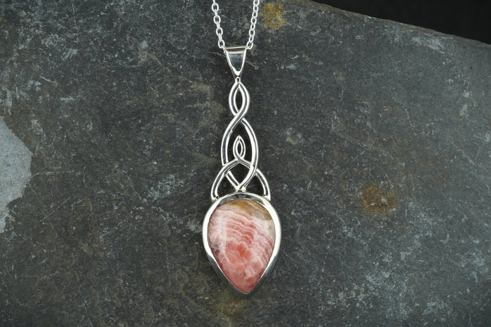 Rhodochrosite Sterling Silver Celtic Pendant