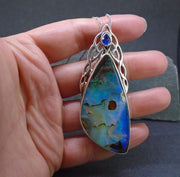 Boulder Opal  & Sapphire Sterling Silver Celtic Pendant