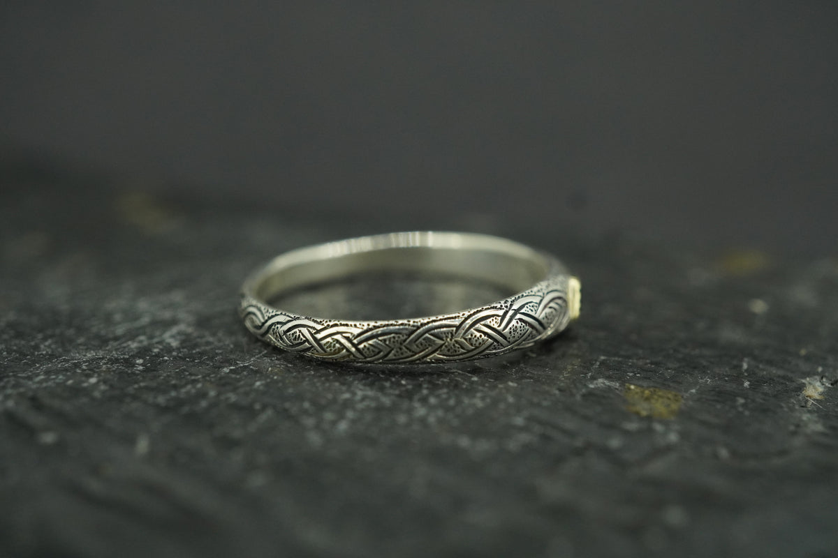 Scottish Sapphire & Scottish Gold Hand Carved Celtic Ring
