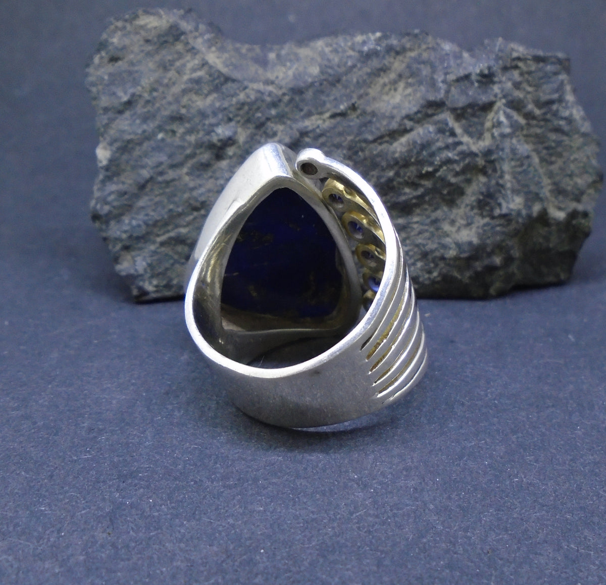 Lapis Lazuli & Sapphire Sterling Silver & 18ct Gold Ring, Size X