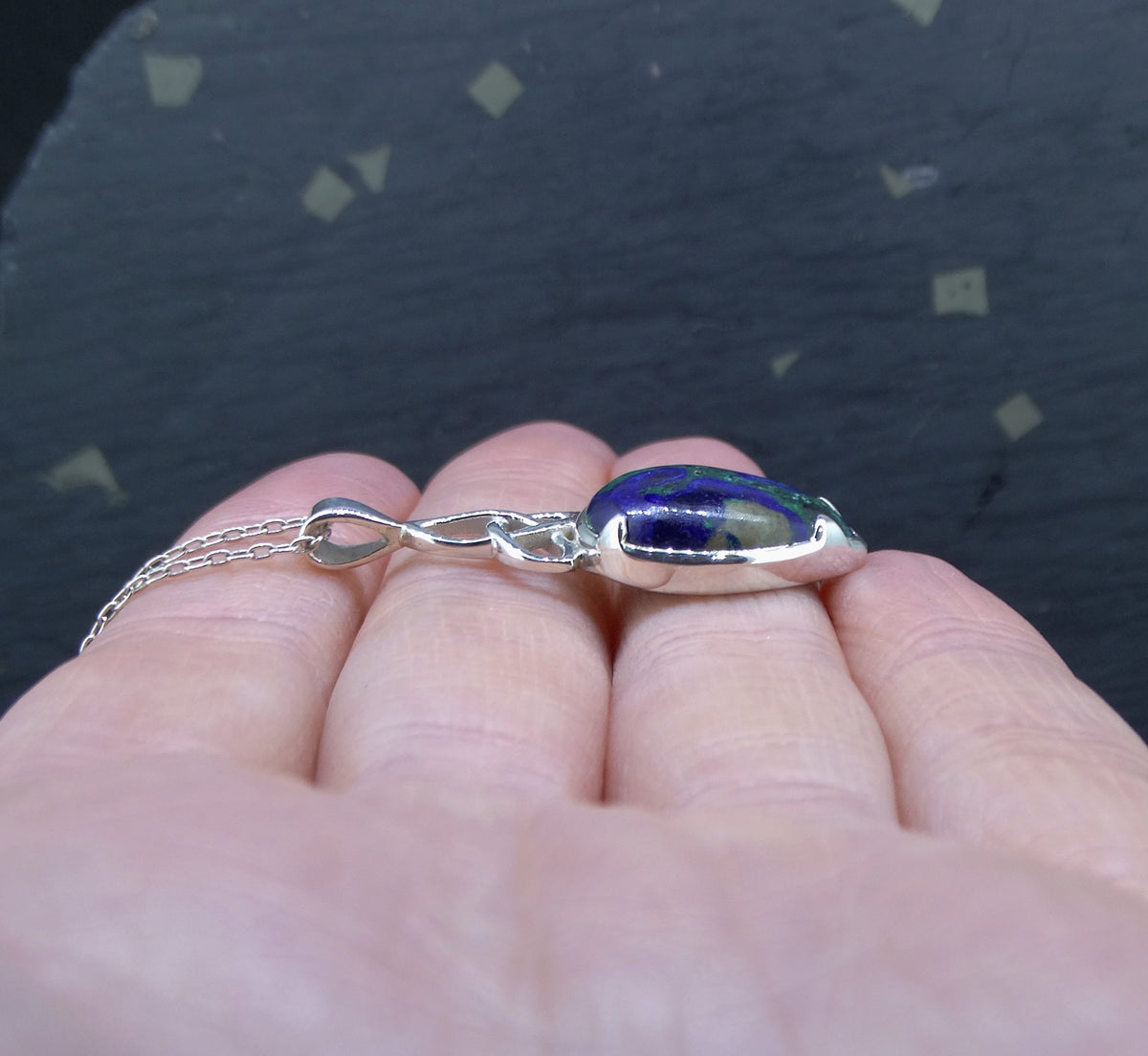 Azurite Malachite Sterling Silver Celtic Pendant