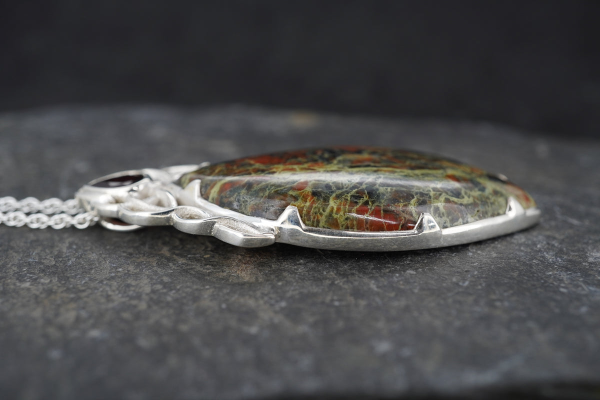 Scottish Lewisian & Pyrope Garnet Sterling Silver Pendant