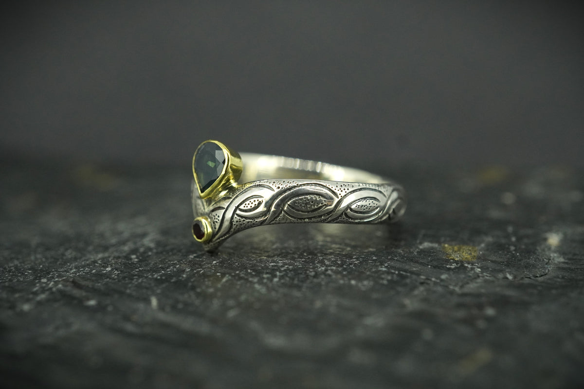 Scottish Sapphire & Elie Ruby Ring with Scottish Gold & Sterling Silver