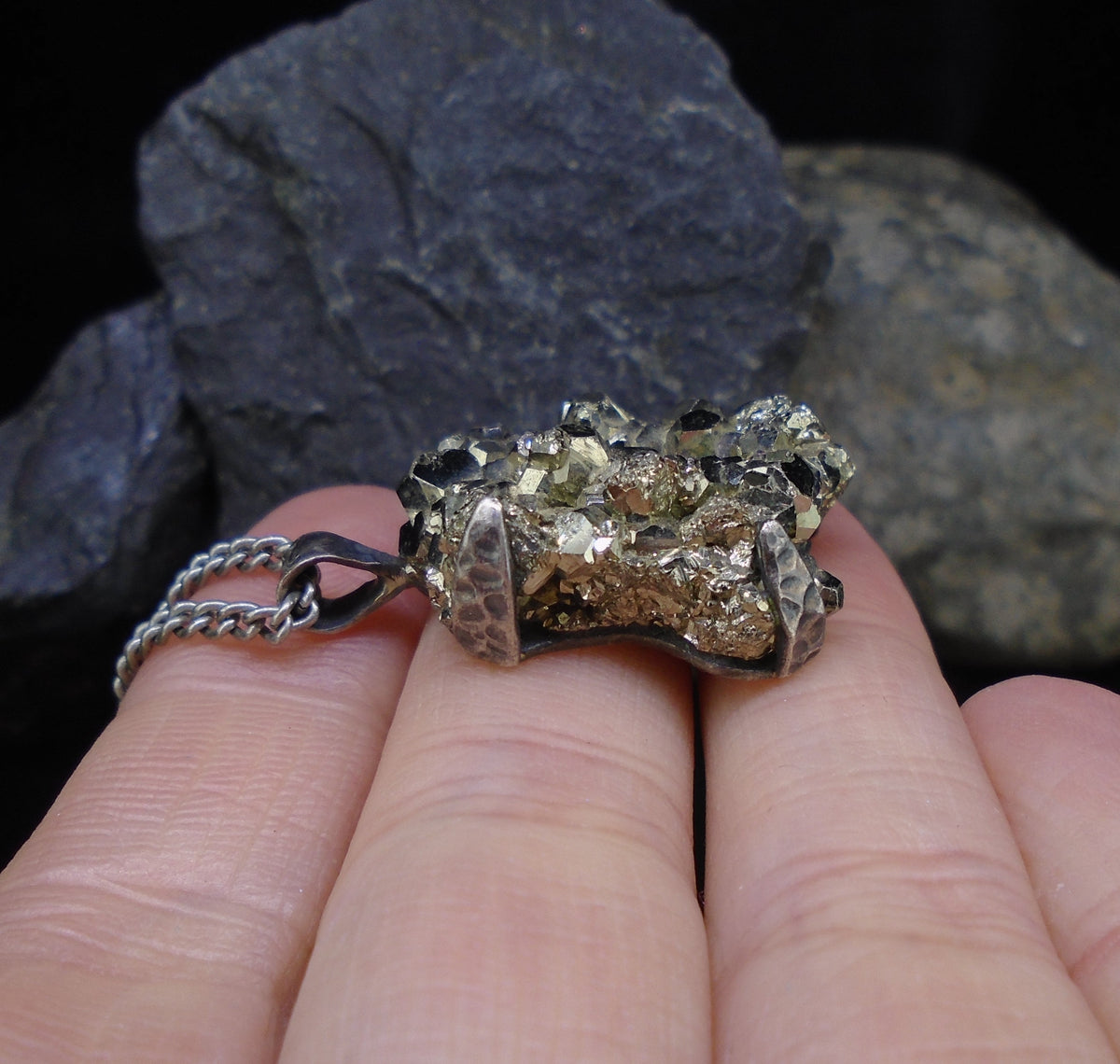Glittering Pyrite Sterling Silver Pendant
