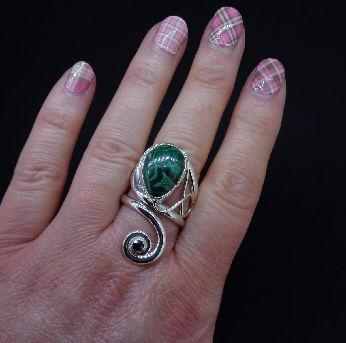 Malachite & Spinel Sterling Silver Ring