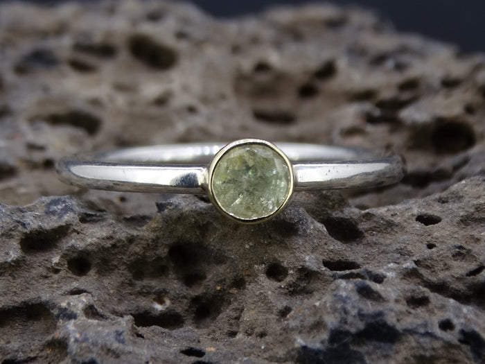 Delicate Scottish Beryl with Scottish Gold and Sterling Silver Ring