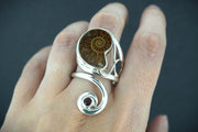 Ammonite & Red Garnet Sterling Silver Ring
