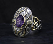 'Ostara' Scottish Amethyst & Diamonds in a Scottish Gold & Sterling Silver Ring