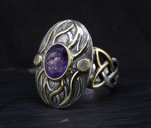 'Ostara' Scottish Amethyst & Diamonds in a Scottish Gold & Sterling Silver Ring