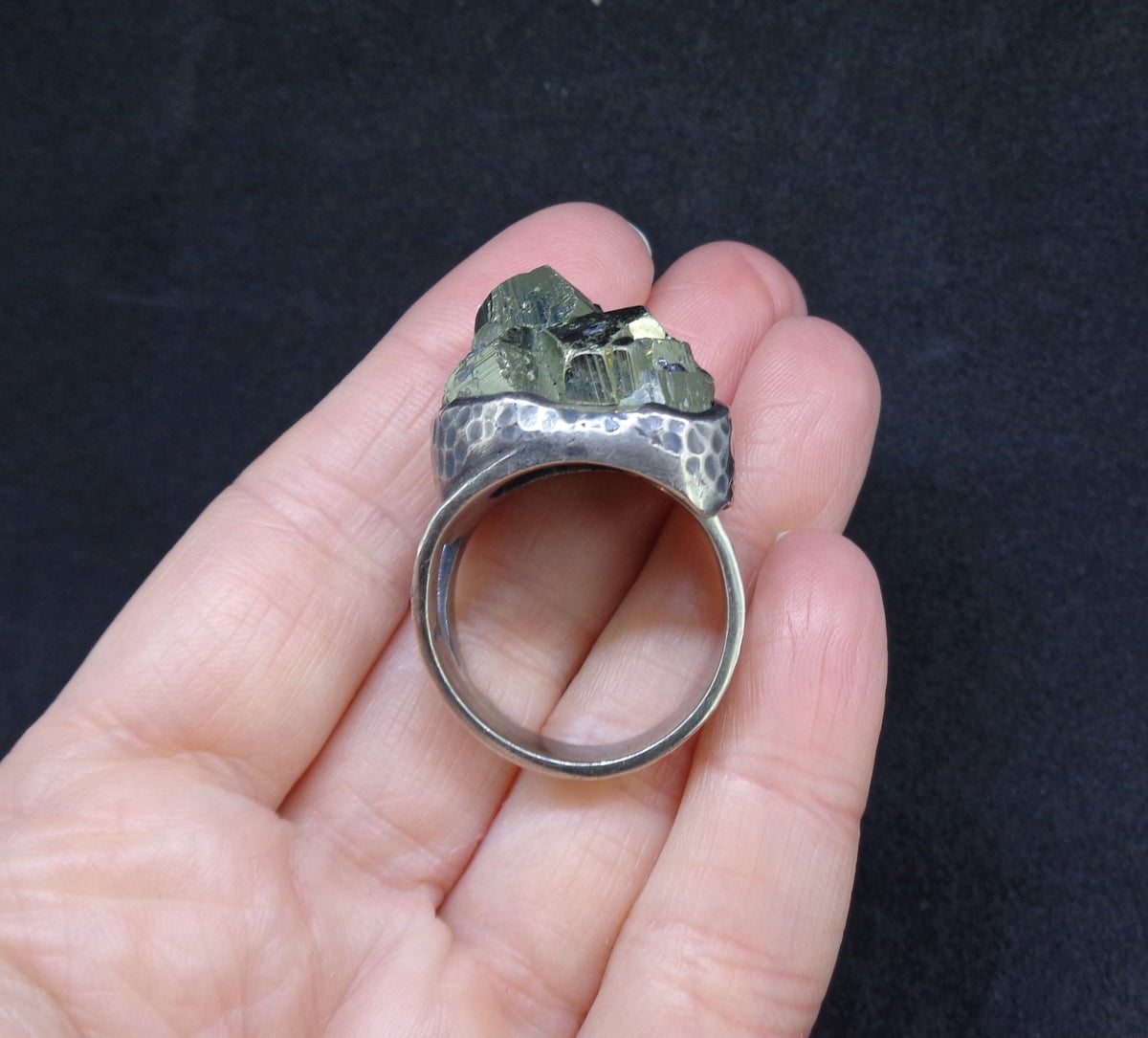 Glittering Iron Pyrite Sterling Silver Statement Ring