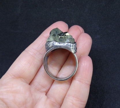 Glittering Iron Pyrite Sterling Silver Statement Ring