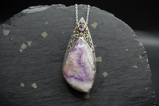 Cornish Amethyst with Sapphire & Diamond Pendant - 18ct Gold & Sterling Silver