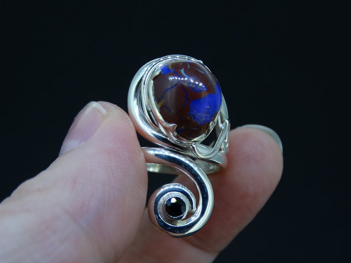 Koroit Opal and Sapphire Sterling Silver Ring