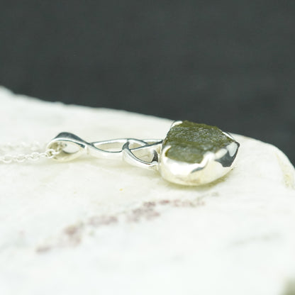 Moldavite Sterling Silver Celtic Pendant