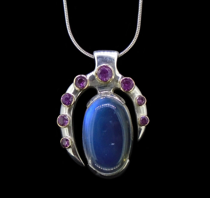 Sri Lankan Moonstone & Rose Sapphire Sterling Silver Pendant