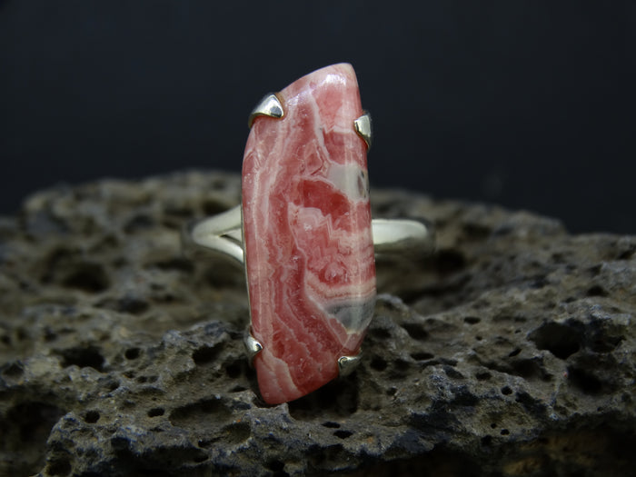 Rhodochrosite Sterling Silver Claw Set Ring