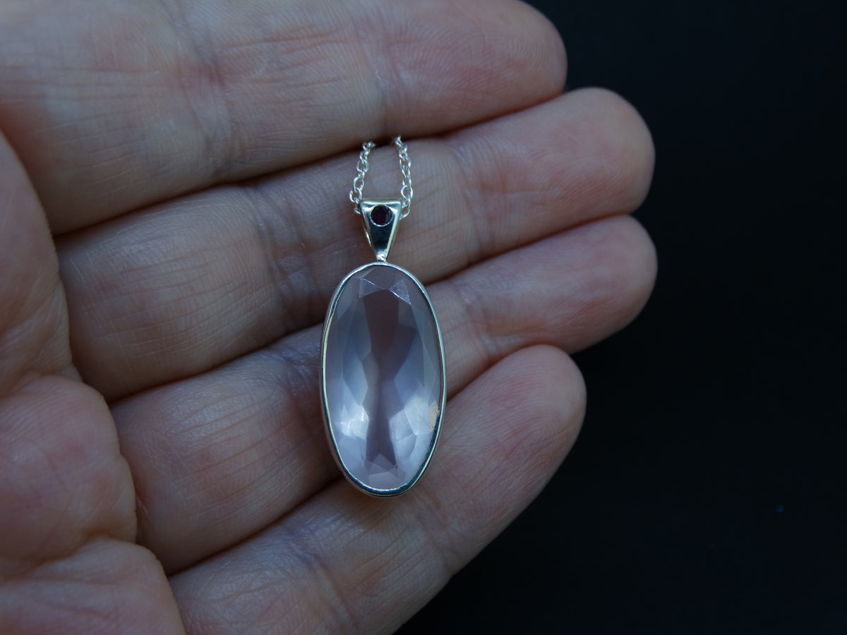 Rose Quartz with Garnet Sterling Silver Pendant